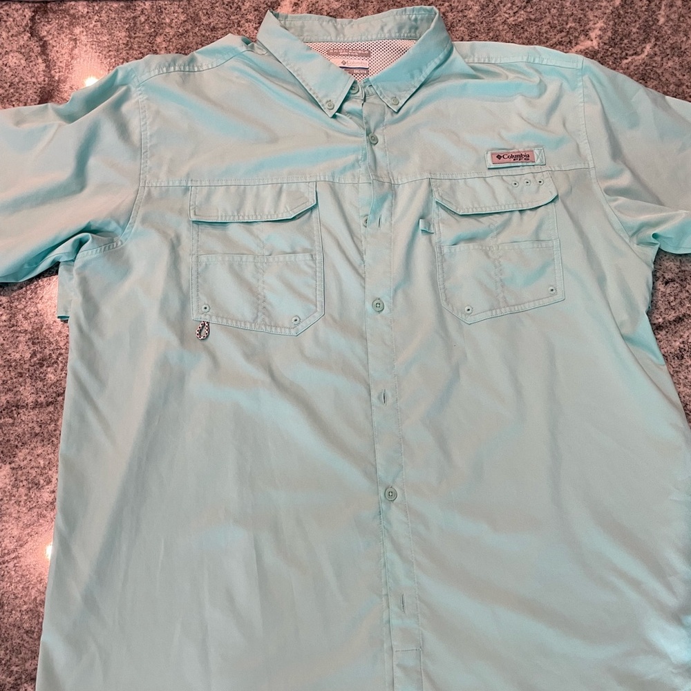Men’s, XXL, Columbia PFG, Light Blue Shirt, Short Sleeve